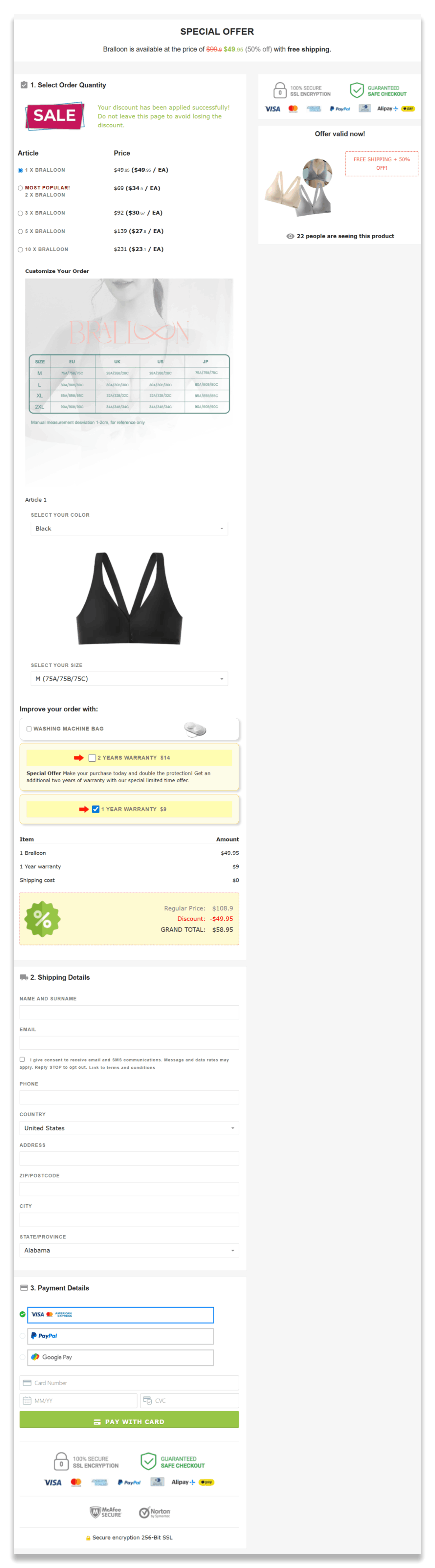 Bralloon secure checkout page